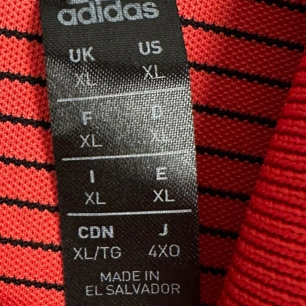 Adidas Golf Polo Shirt Mens XL Red Black Striped Performance Rugby Short Sleeve